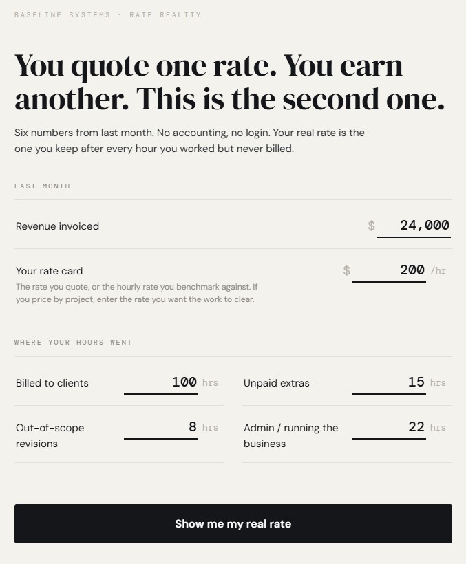 Rate Reality entry form filled with last month's numbers