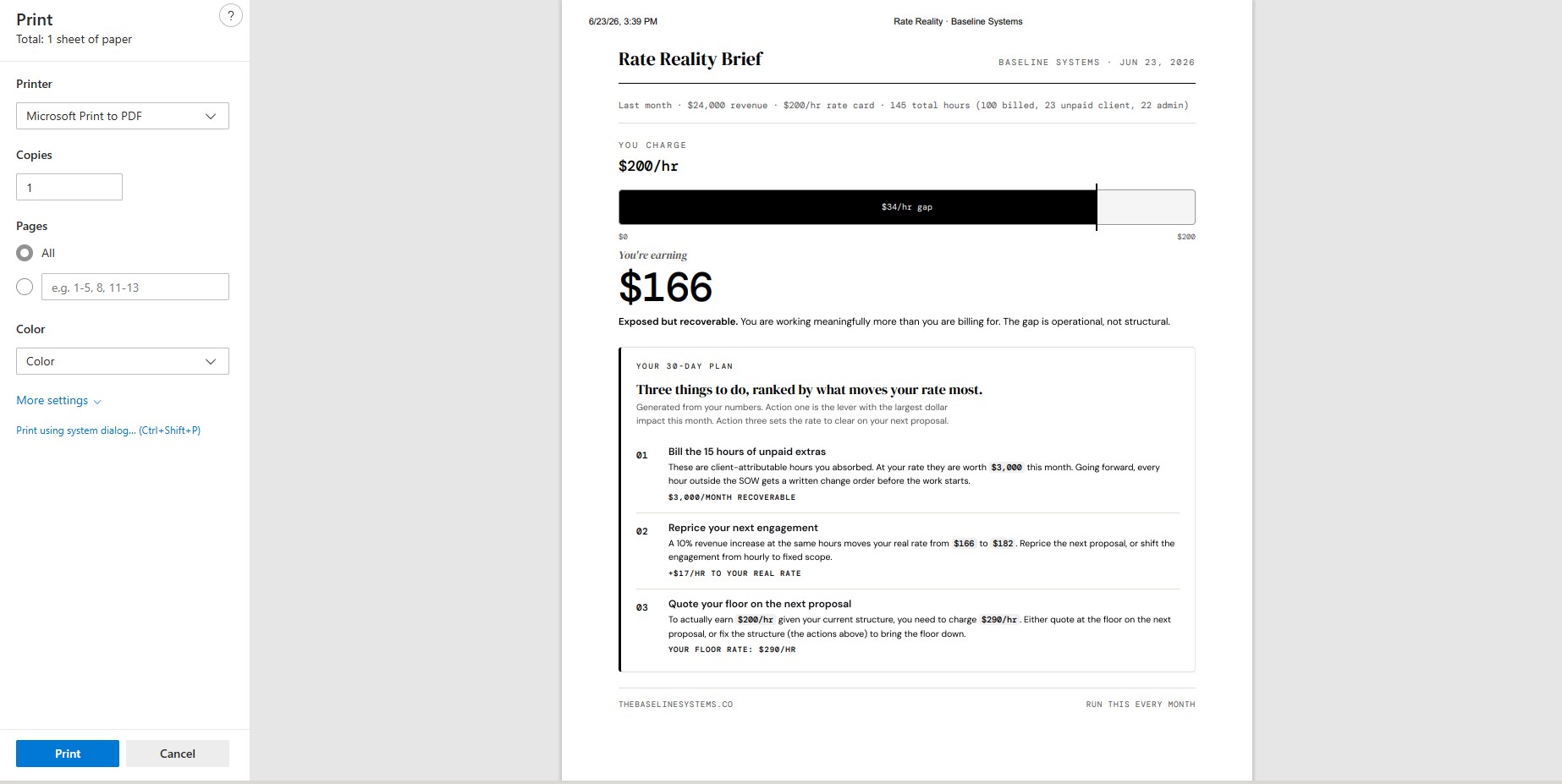 Printable one-page founder brief